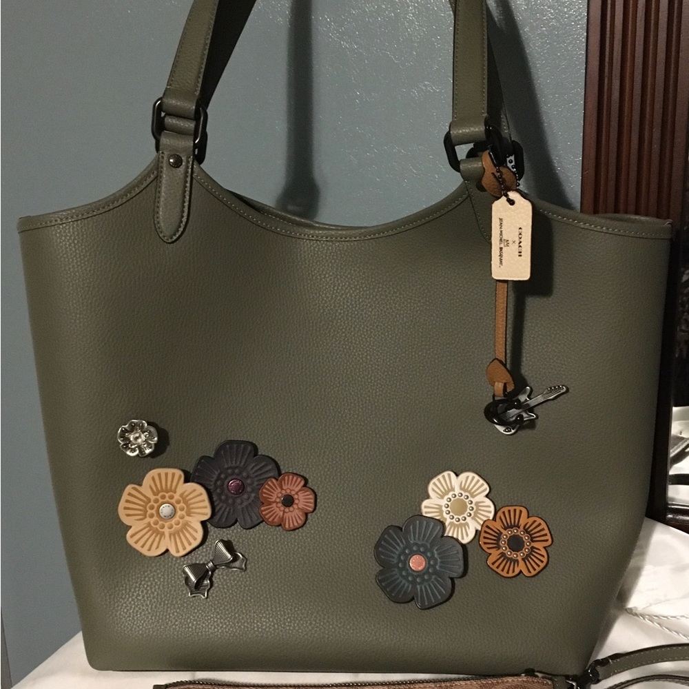 Coach Day Tote Tea Rose Bag Army Green Purse